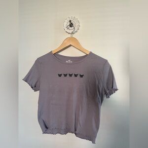 Hollister Lavender Lettuce Edge Ribbed Butterfly Baby Tee